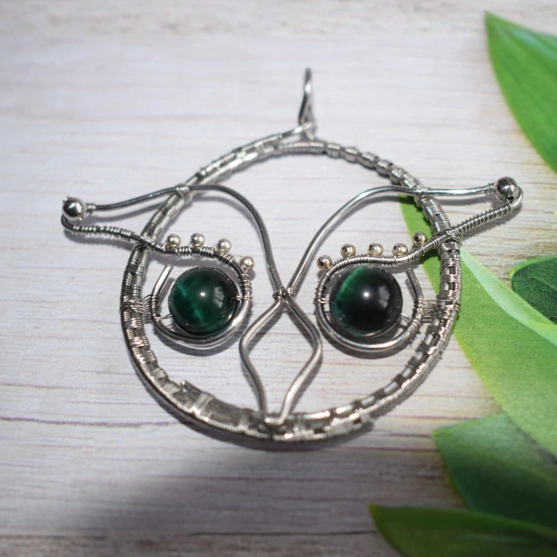 Přívěšek - Sova - Tygří oko zelené