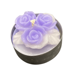 Čajová svíčka - tři růže- fialovobílá