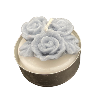 Čajová svíčka - tři růže - šedobílá