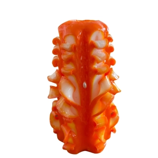 Řezaná svíčka oranžová s perličkami