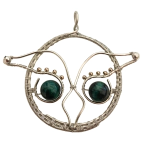 Přívěšek - Sova - Tygří oko zelené